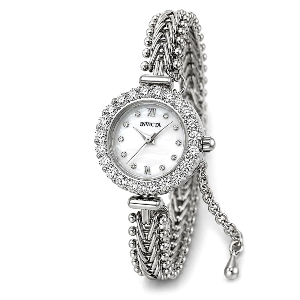 Invicta Angel 70418 Women's Watch Mother of Pearl Crystal Silver 25mm New